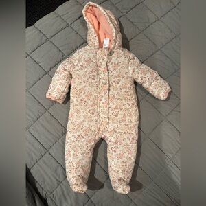 Nicole Miller 3/6M Pink Floral 1 Piece Snow Suit / Baby Bunting Puffer NWOT